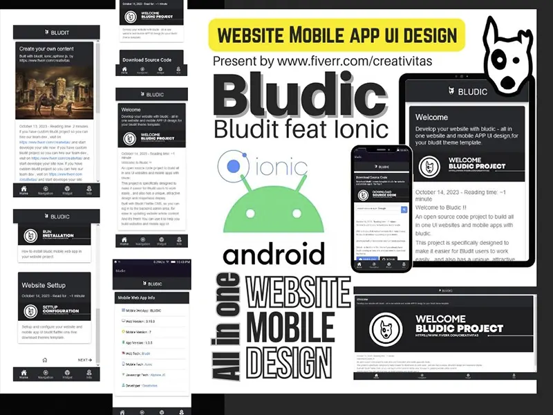 Built all in one website and mobile app UI with bludit ionic.