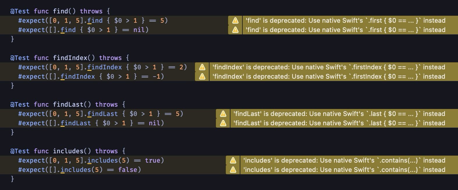 example of JS methods with deprecation warning