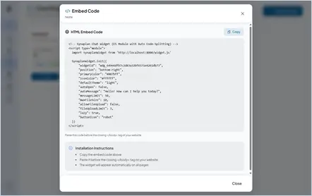 Embed code for the chat widget