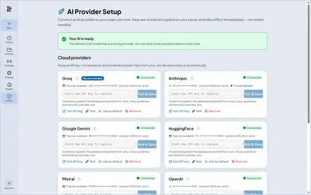 AI provider setup with live key validation