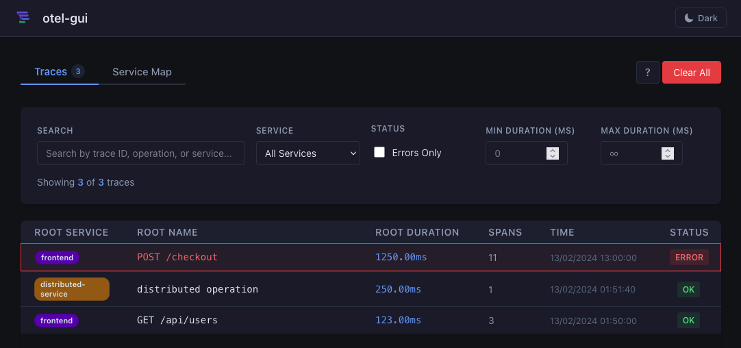 Trace list