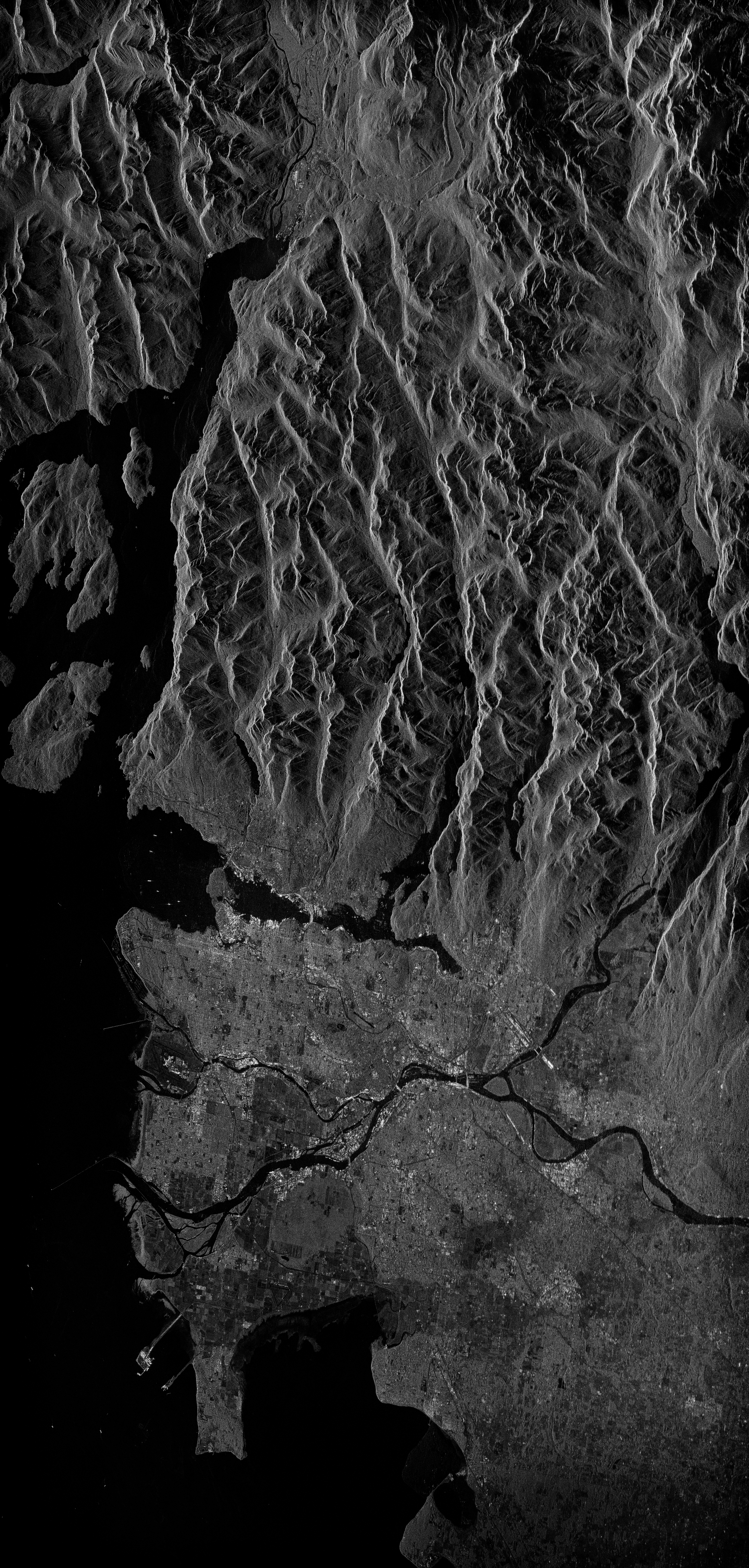 Single look imaging result (with truncation parameters :math:`a=30, b=50`) of Chirp Scaling Algorithm.