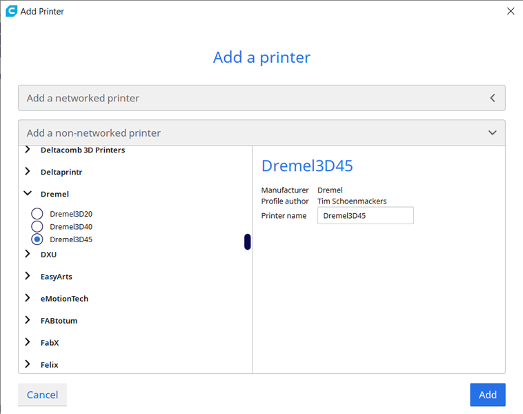 Select the Dremel Printer