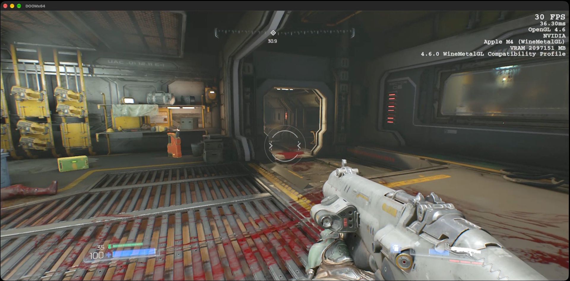 DOOM (2016) gameplay on WineMetalGL