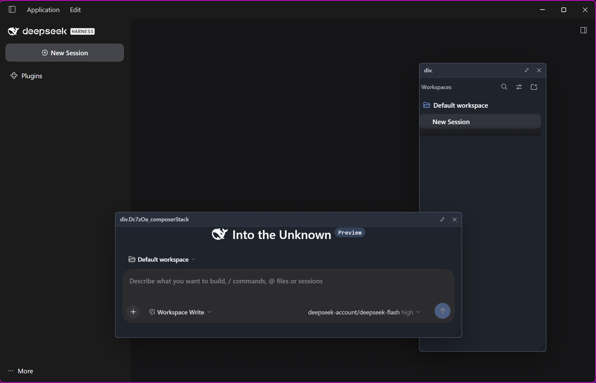 English dark theme: workspace list and composer floating panels