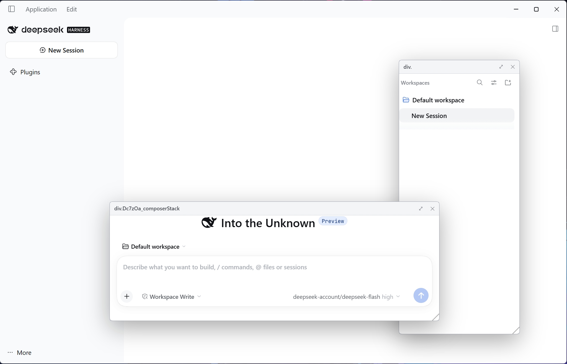 English light theme: workspace list and composer floating panels