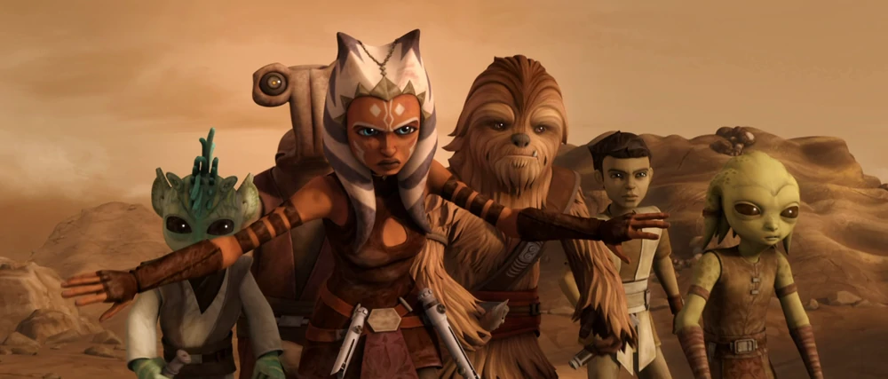 Ashoka and youngling rescuers on Florrum.
