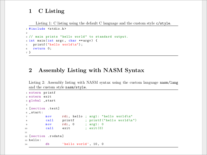 Example listings