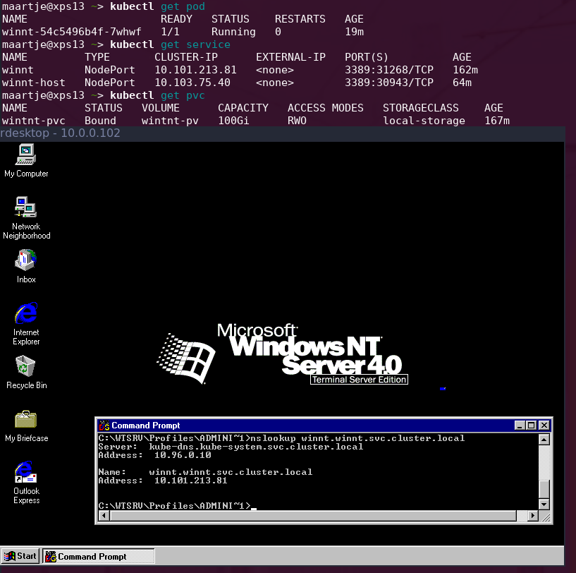 Screenshot of Windows NT in k8s