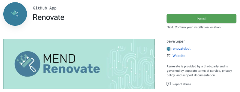Renovate GitHub App install button