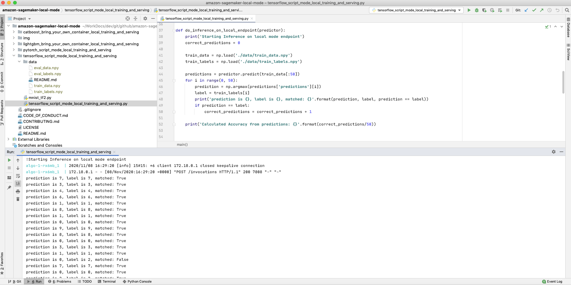 SageMaker local mode serving in PyCharm