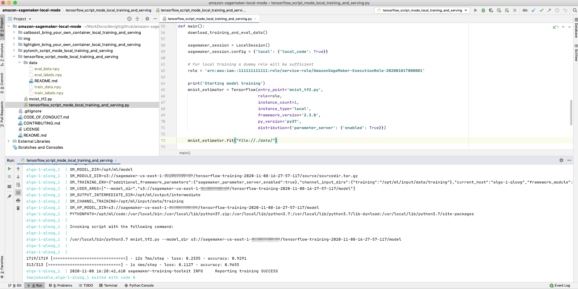 SageMaker local mode training in PyCharm