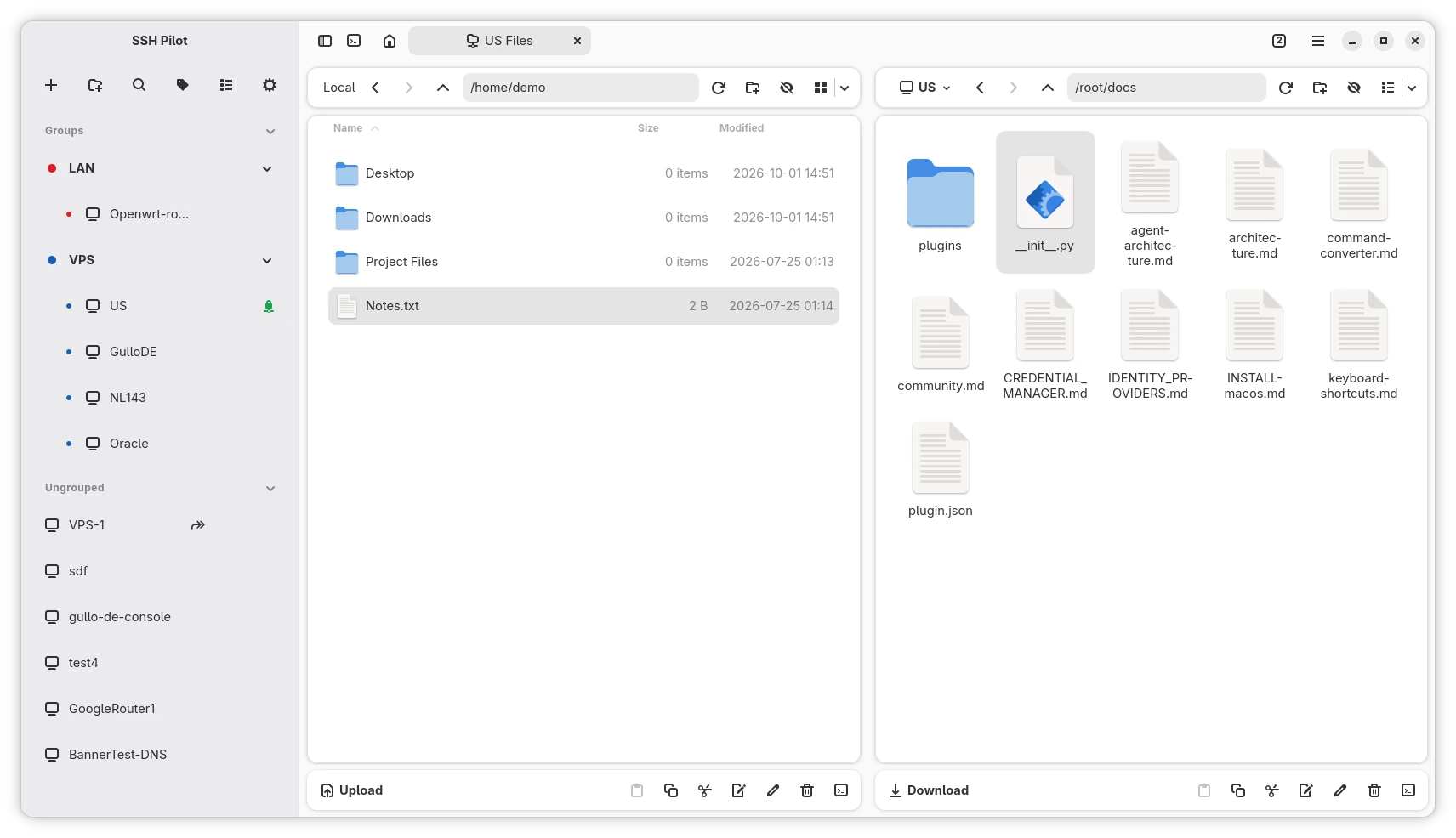 Dual-pane SFTP file manager