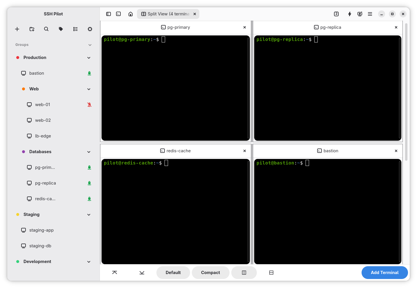 Split view with multiple terminals