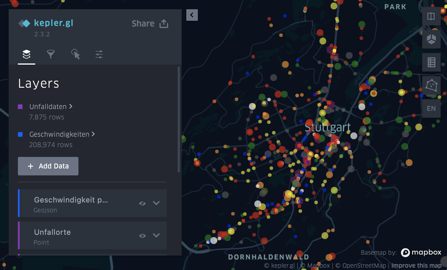 Heatview Visualisierung Unfallorte