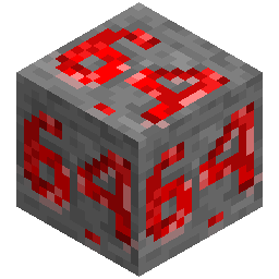 redstone ore with 64 written in redstone