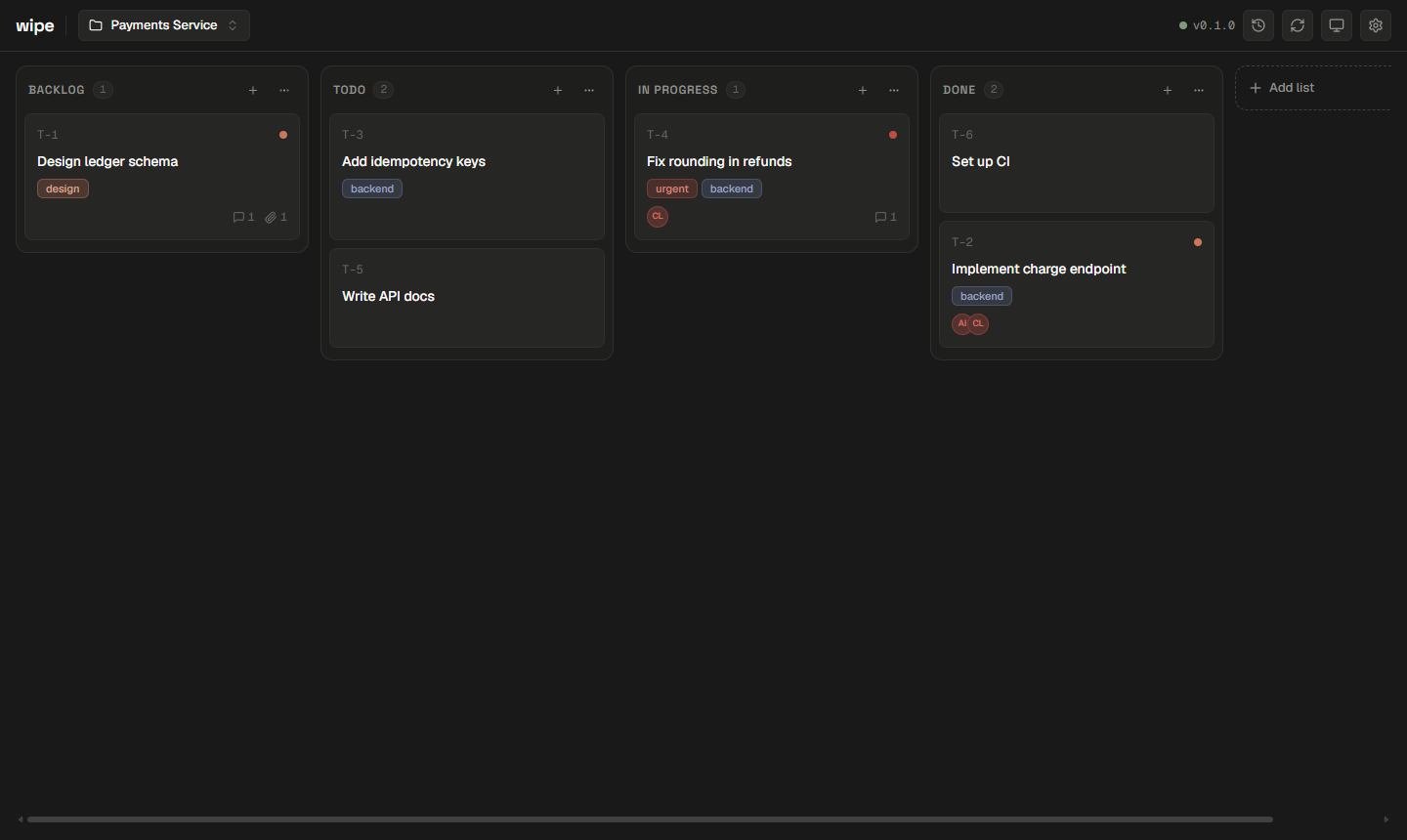 The wipe board - the local desktop UI