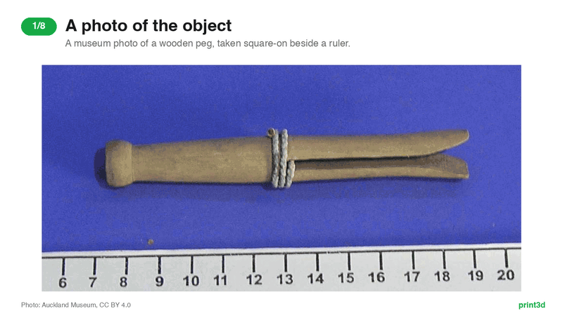 From a museum photo of a wooden peg to a sliced, printable model, in eight steps
