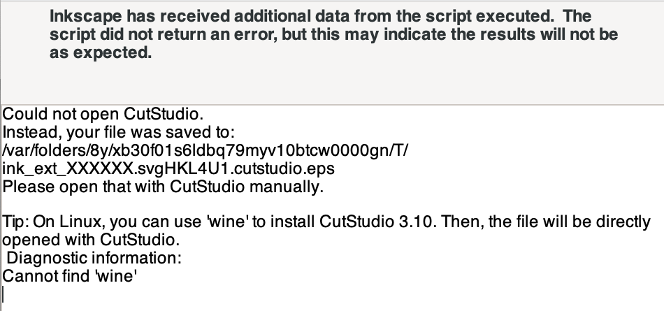 Dialog box shown when plugin is run and CutStudio is not installed