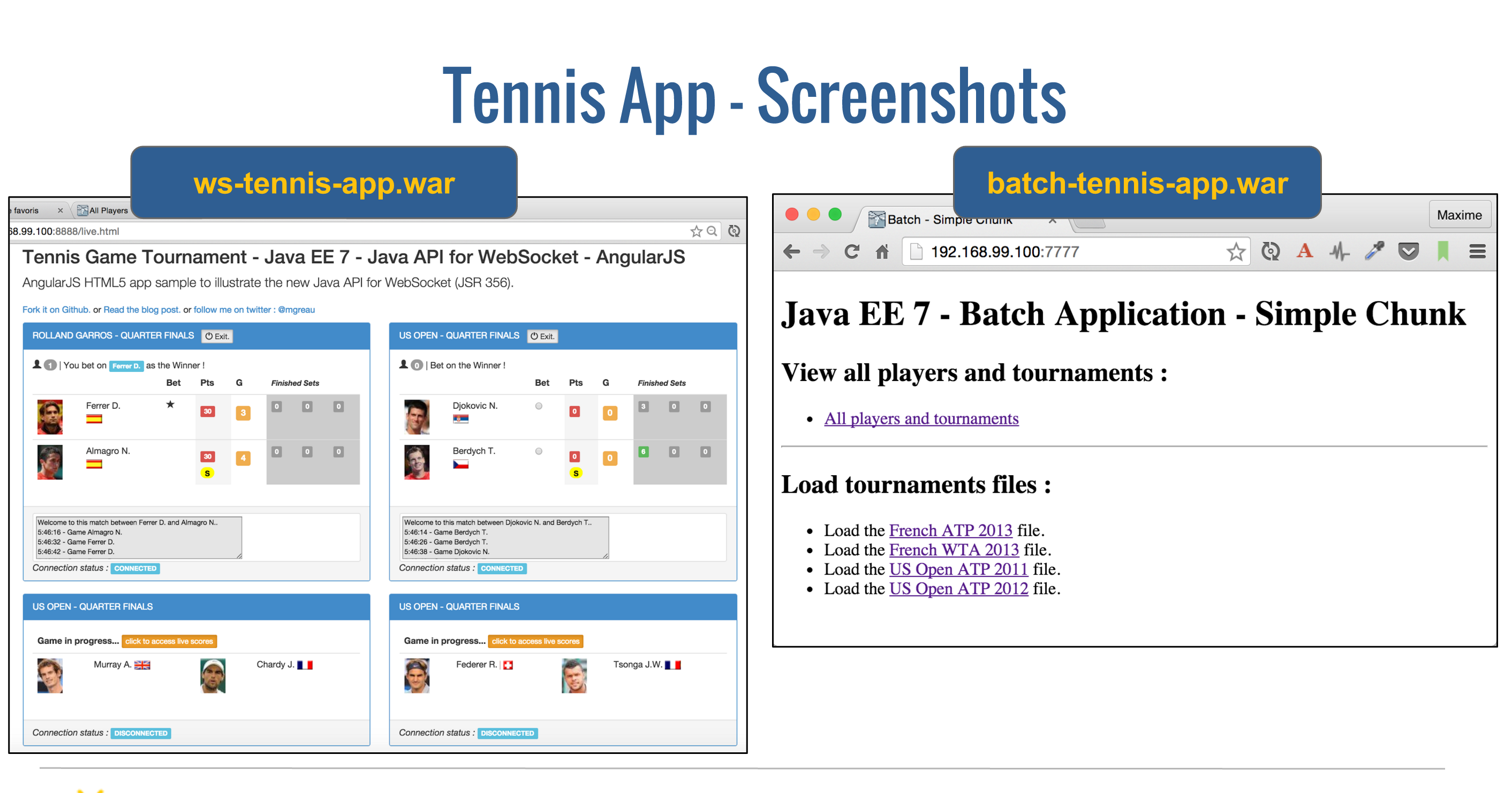 Screenshot of Batch / WebSocket Java EE 7 Apps