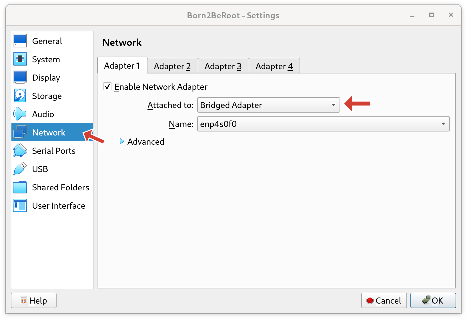 Cambiar a Bridged Adapter