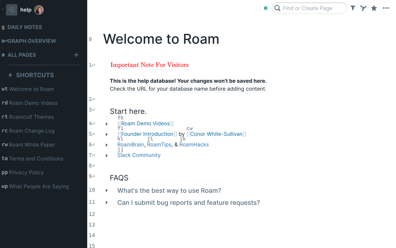 screenshot of Roam with navigation mode activated