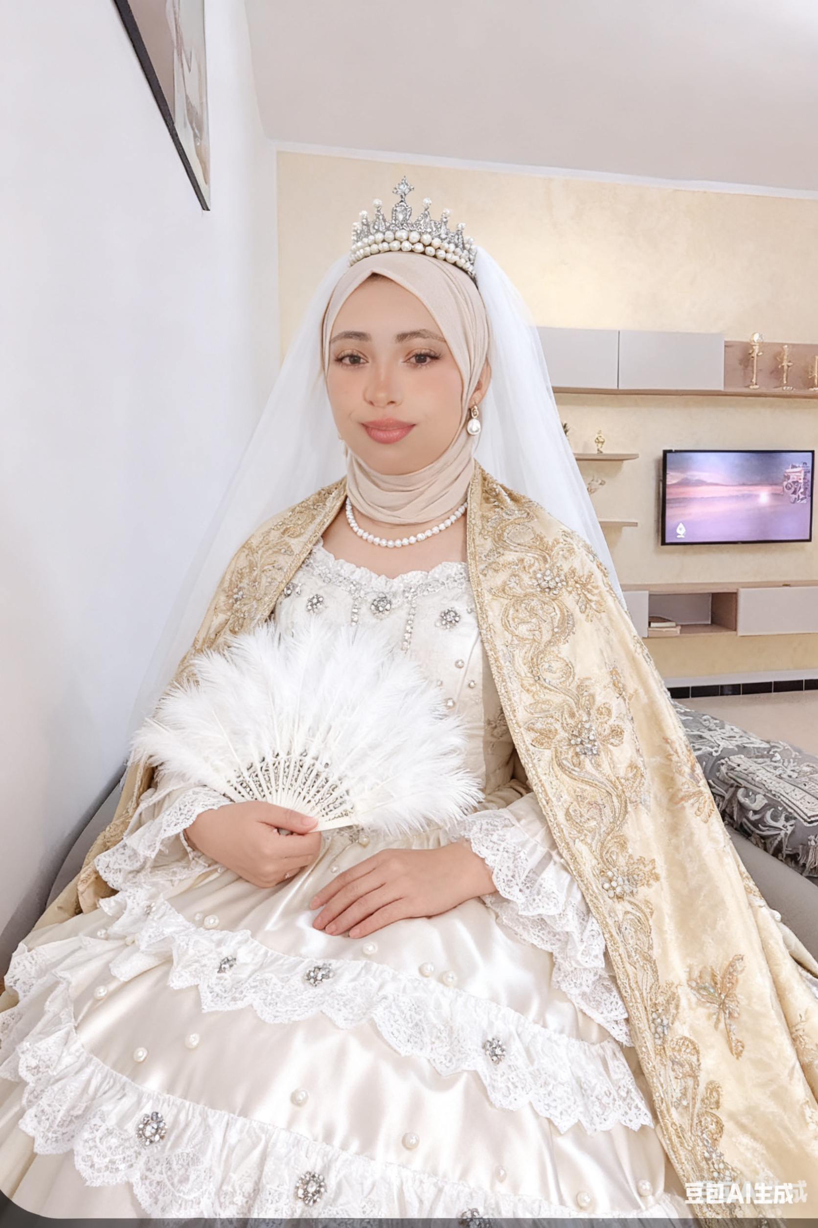 Refka in vibrant purple gown with camels