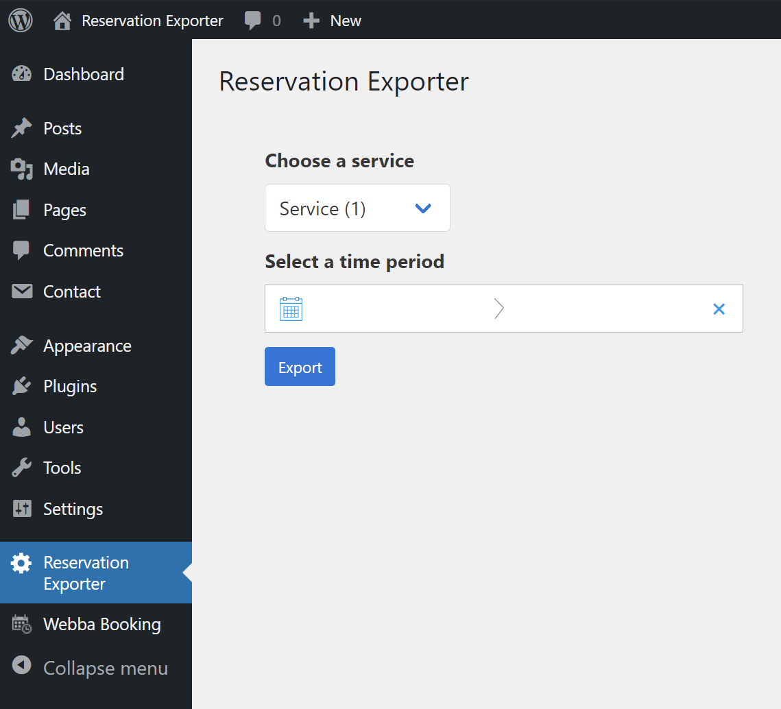 Reservation Exporter in the administration panel