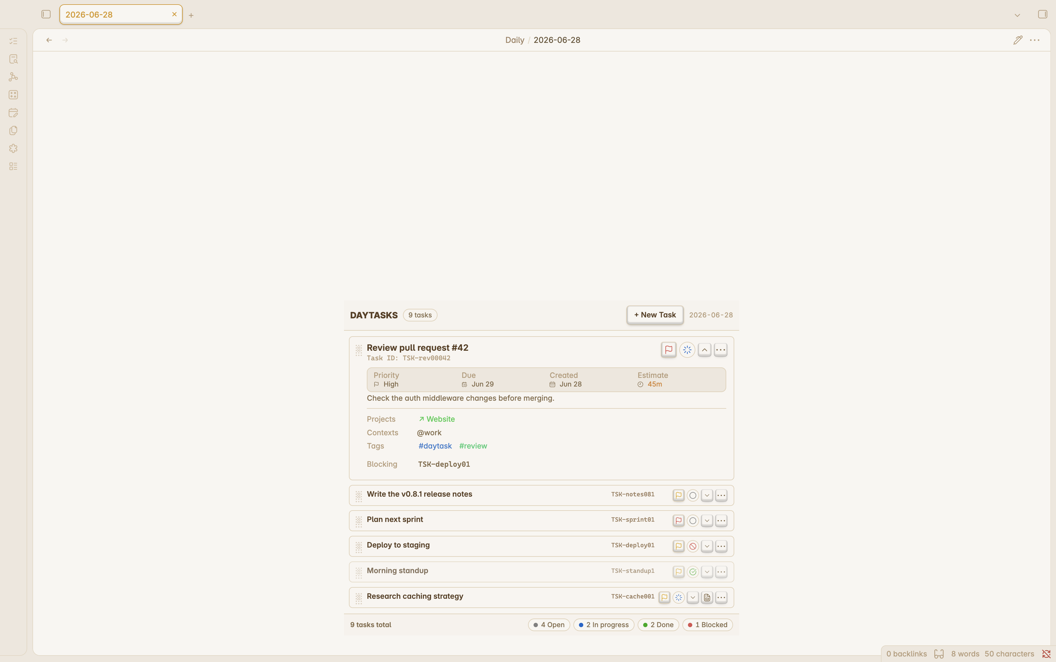 DayTasks daily-note widget