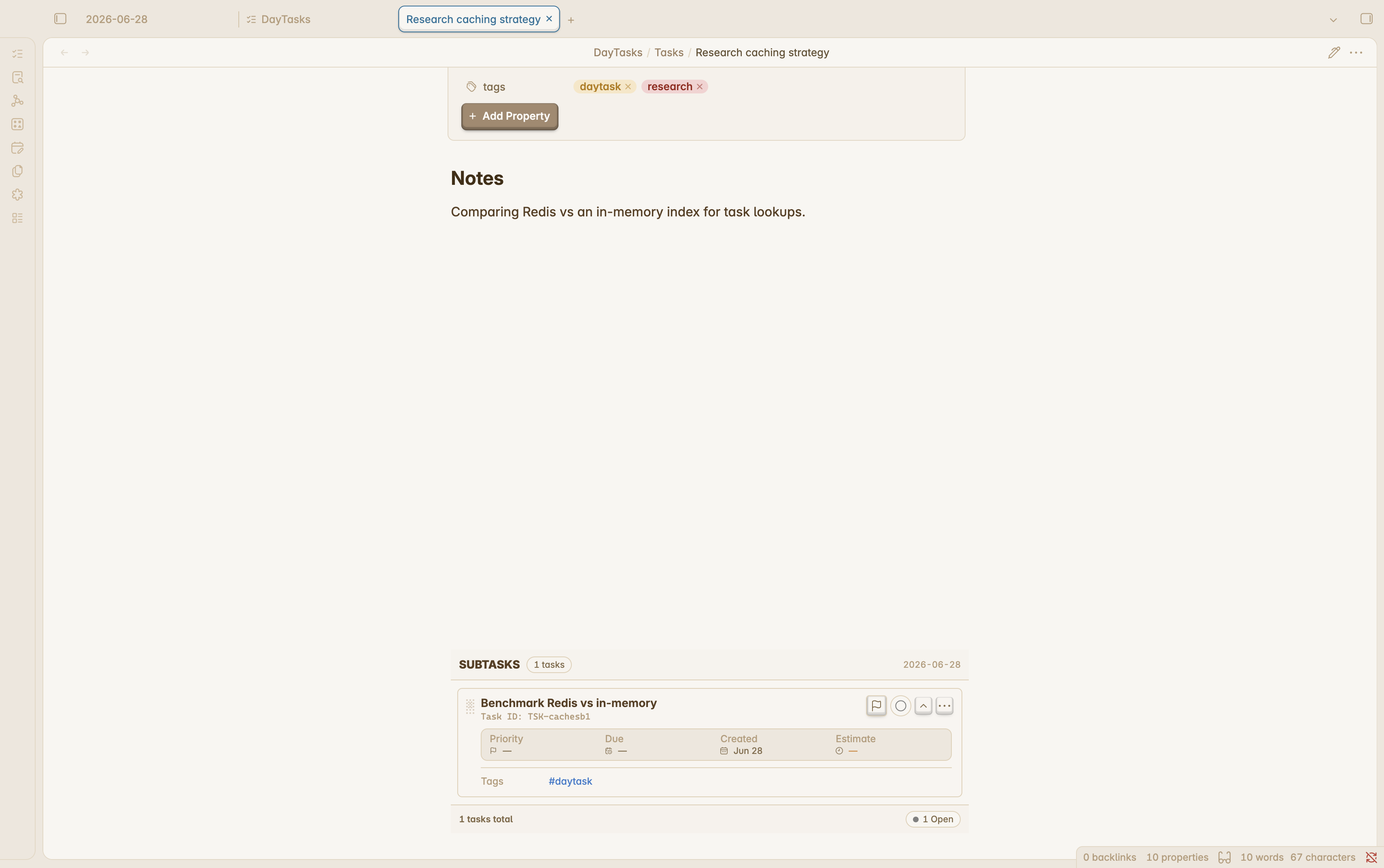 Detail note injected subtasks widget