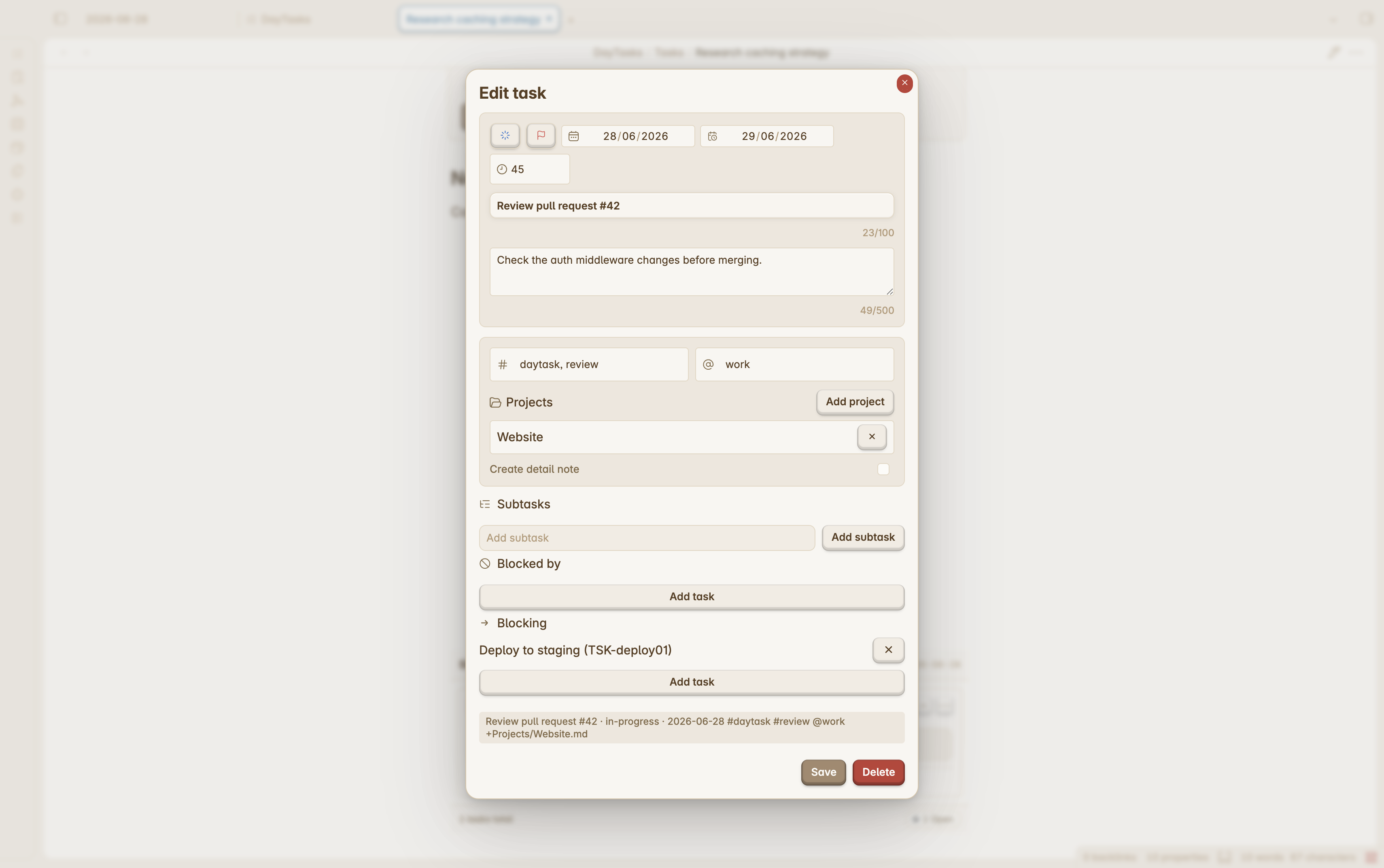 Edit task dialog