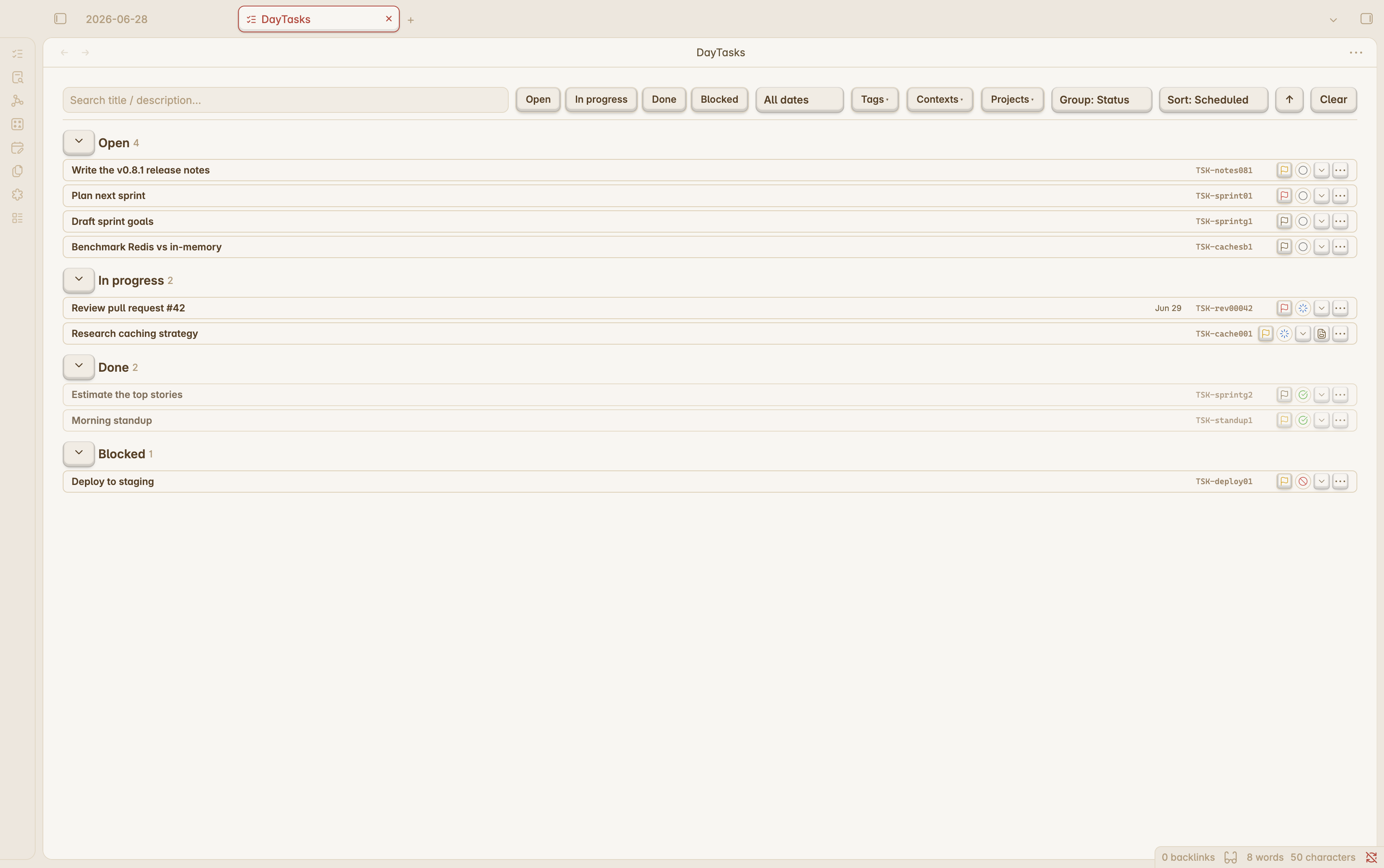 Task List view
