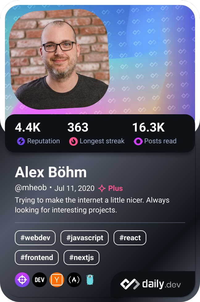 Alexander Böhm's daily.dev Card