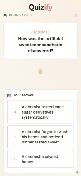 Player gameplay — category, question, timer, three answer cards
