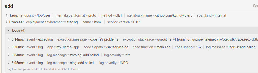 traces integrated with logrus and zerolog