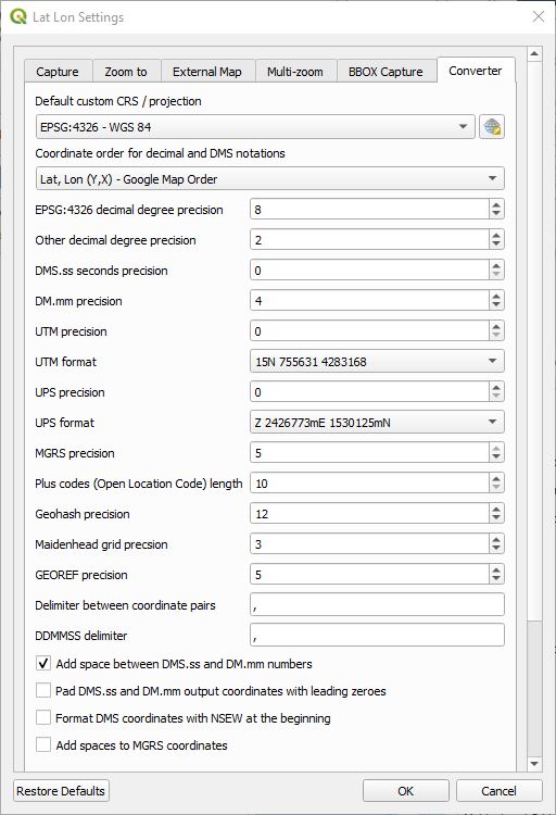 Coordinate Conversion Settings