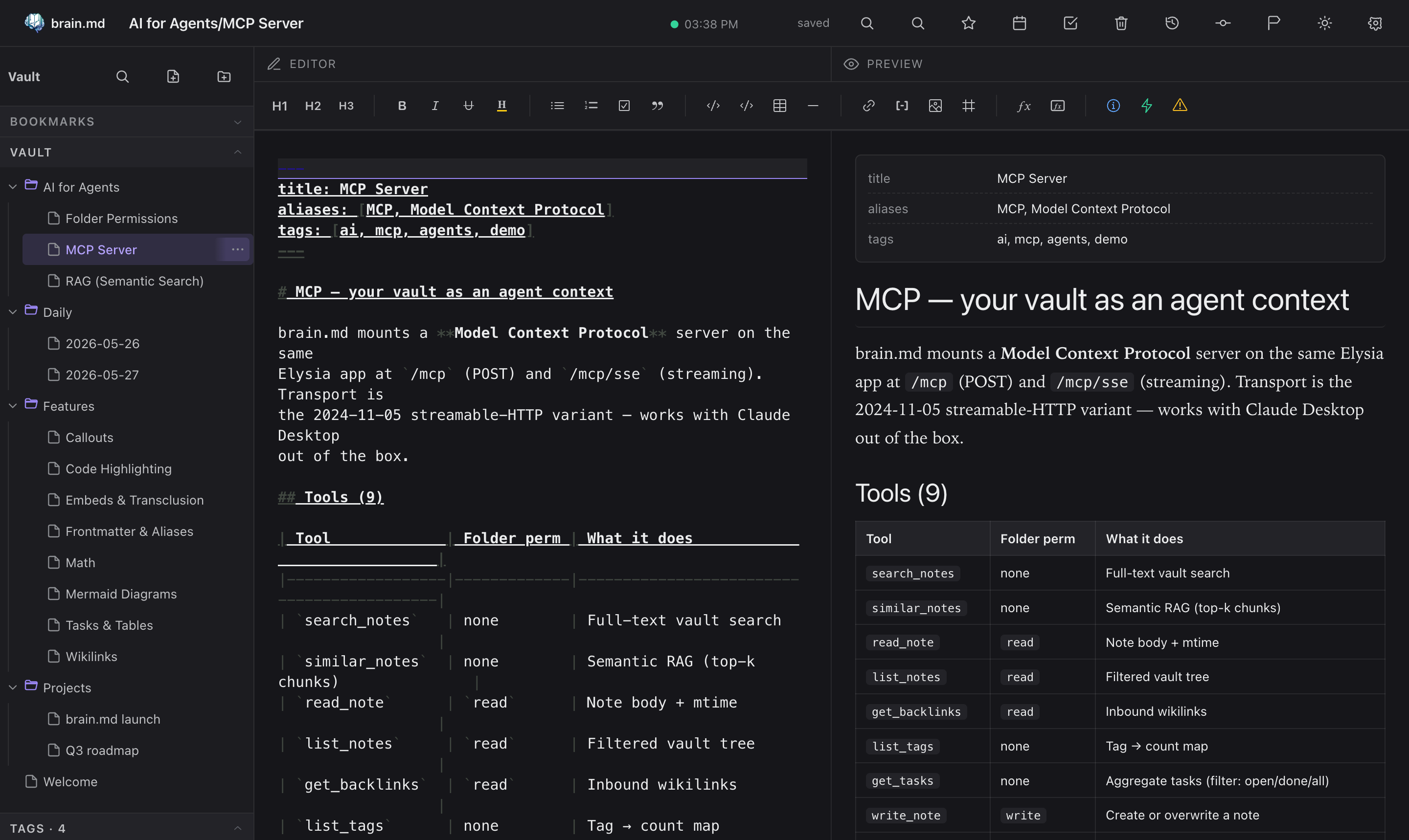 MCP Server page in brain.md
