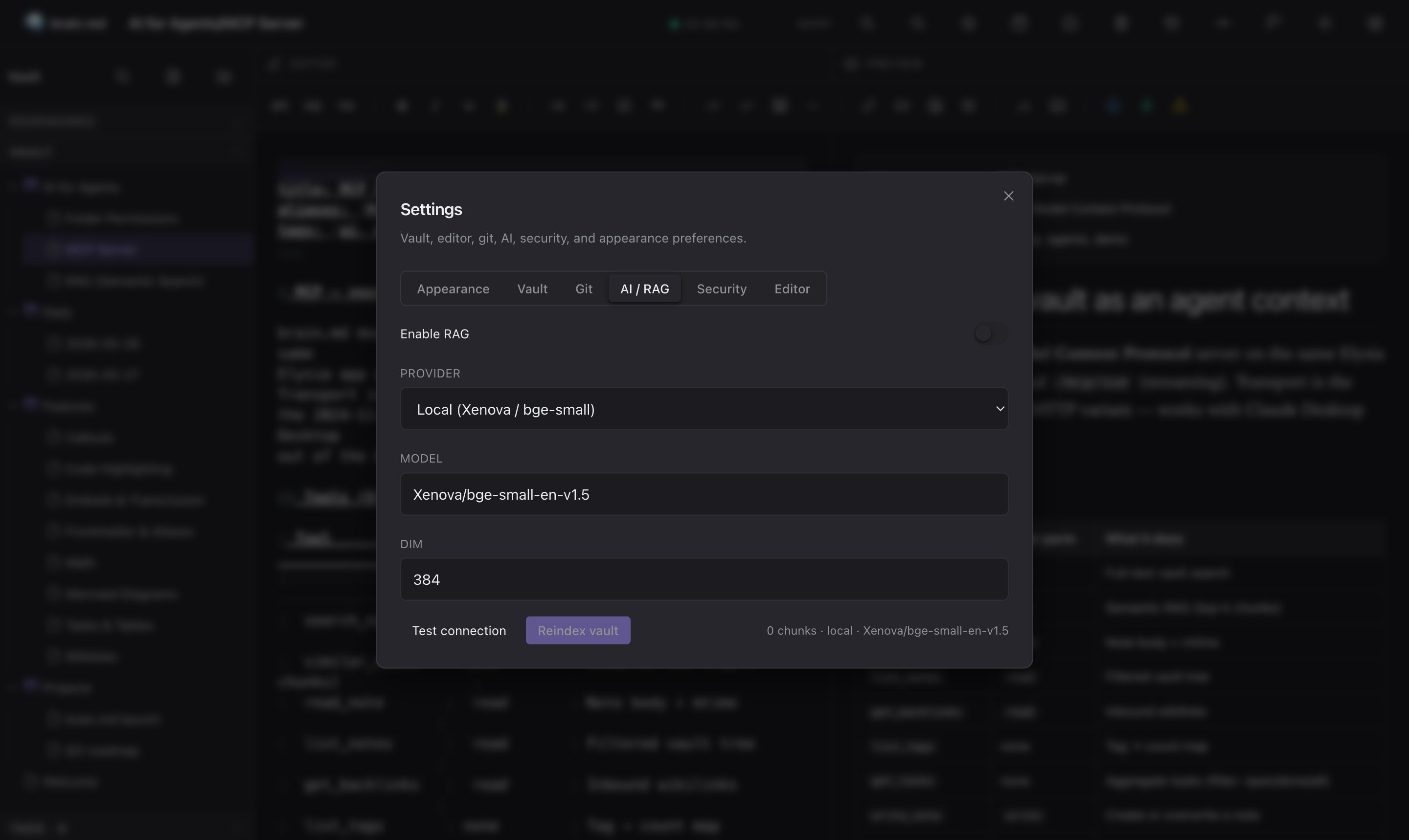 Settings — AI / RAG