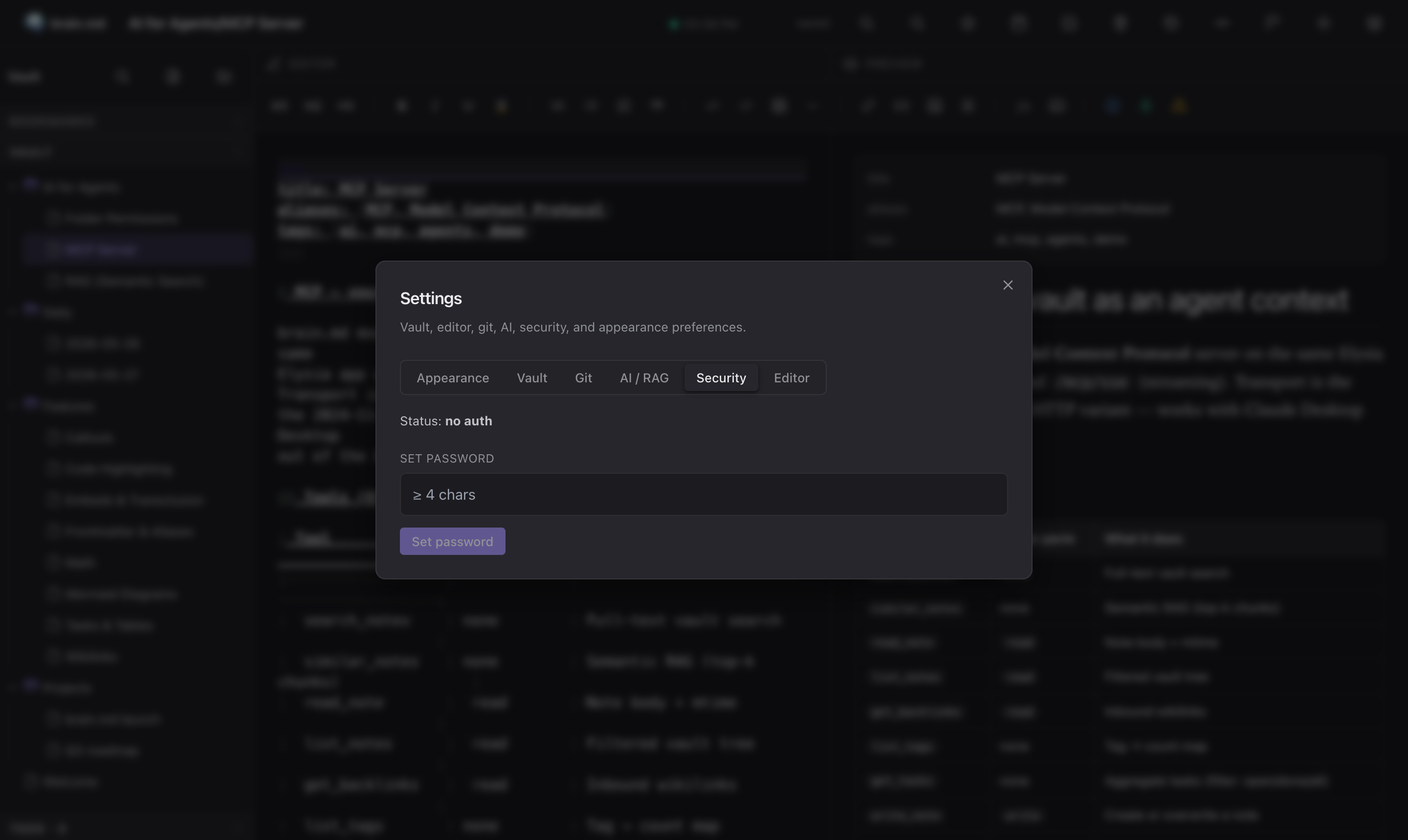 Settings — Security