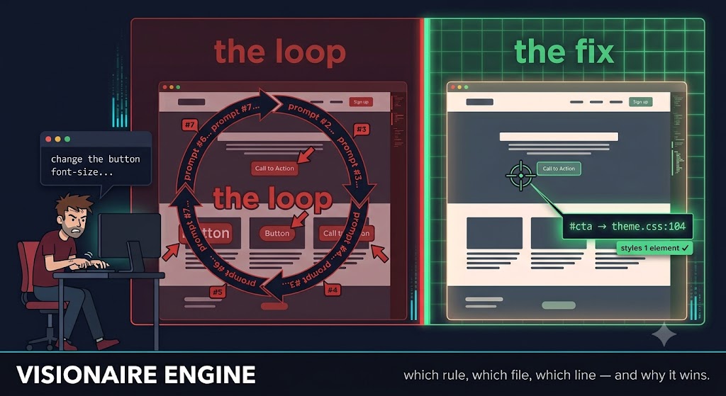 Endless re-prompting vs one pinpointed fix — the problem Visionaire solves