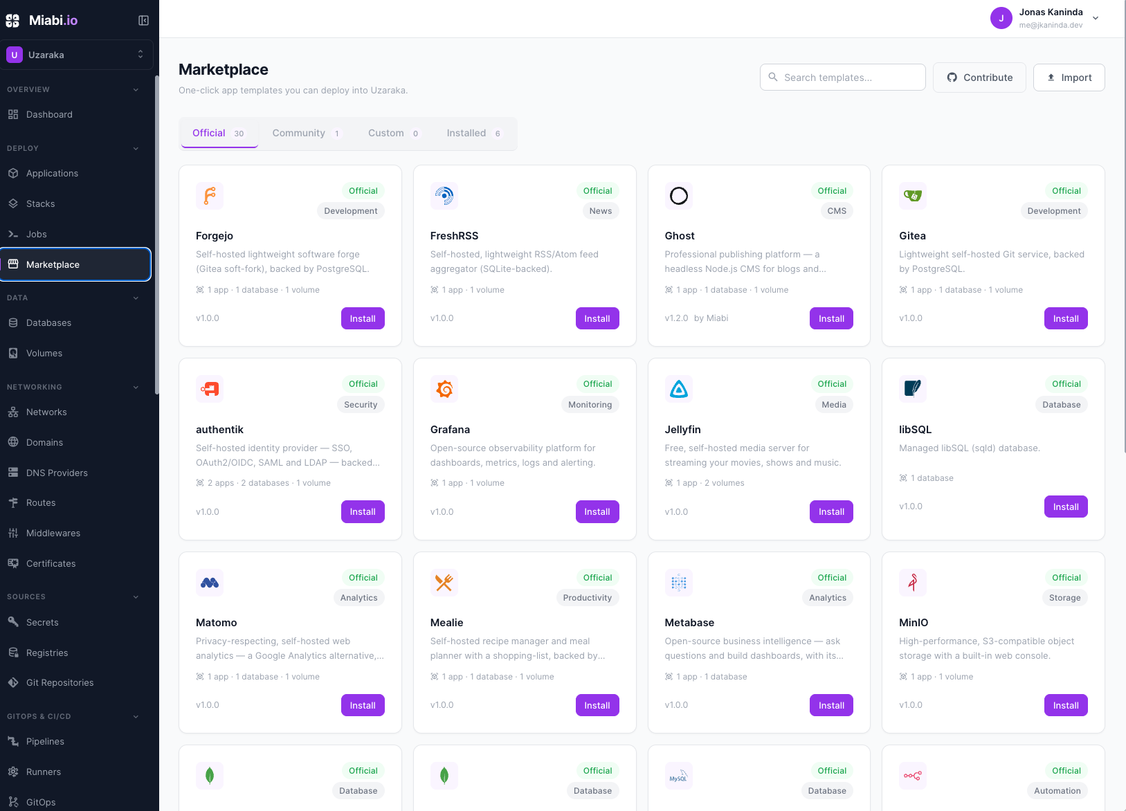 Marketplace templates