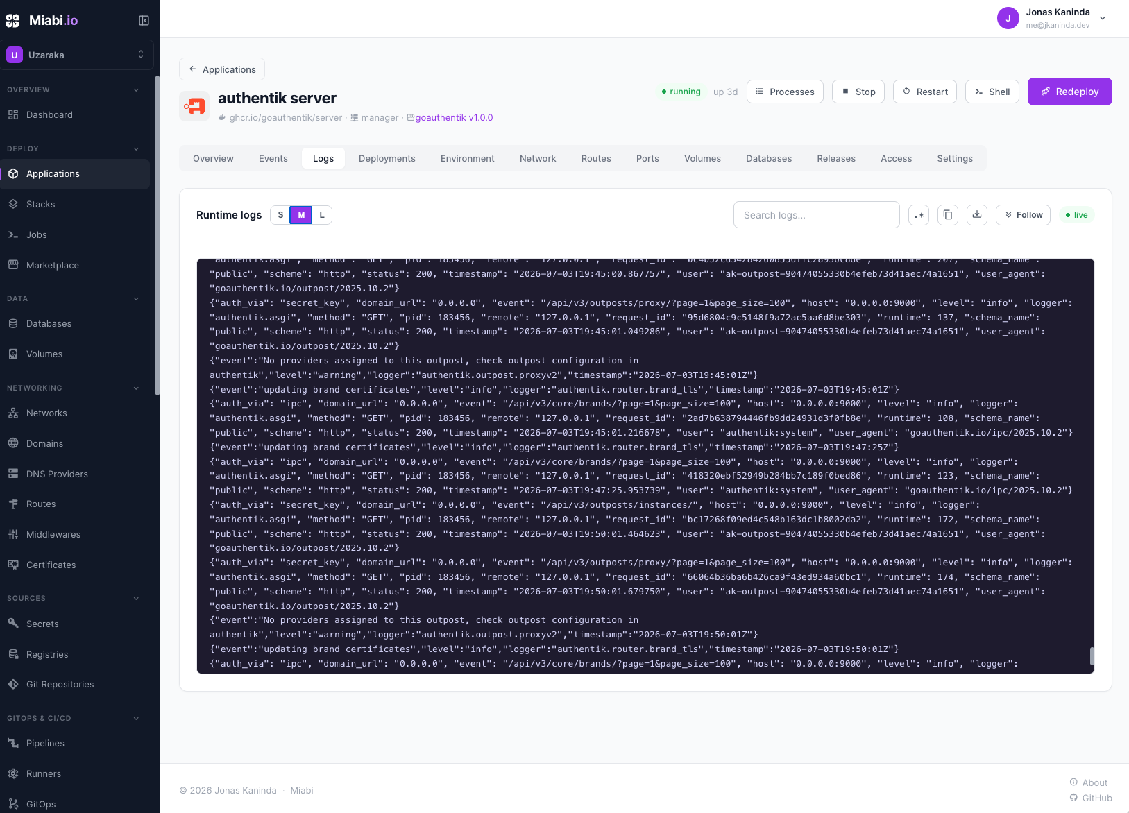 Container and workspace monitoring