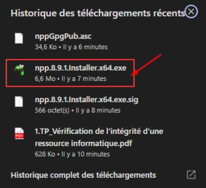 Téléchargement Notepad++ depuis Firefox