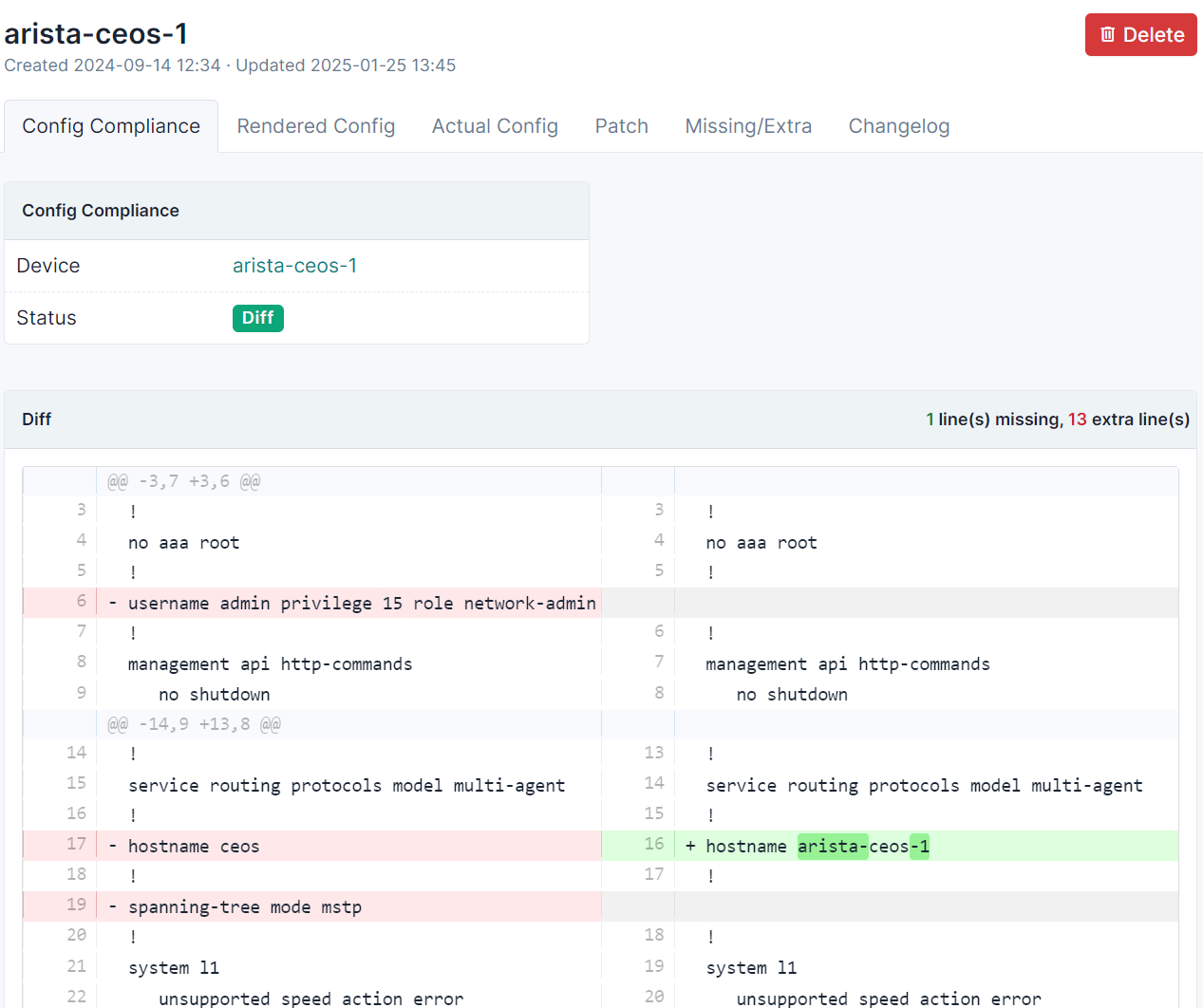 Screenshot of diff
