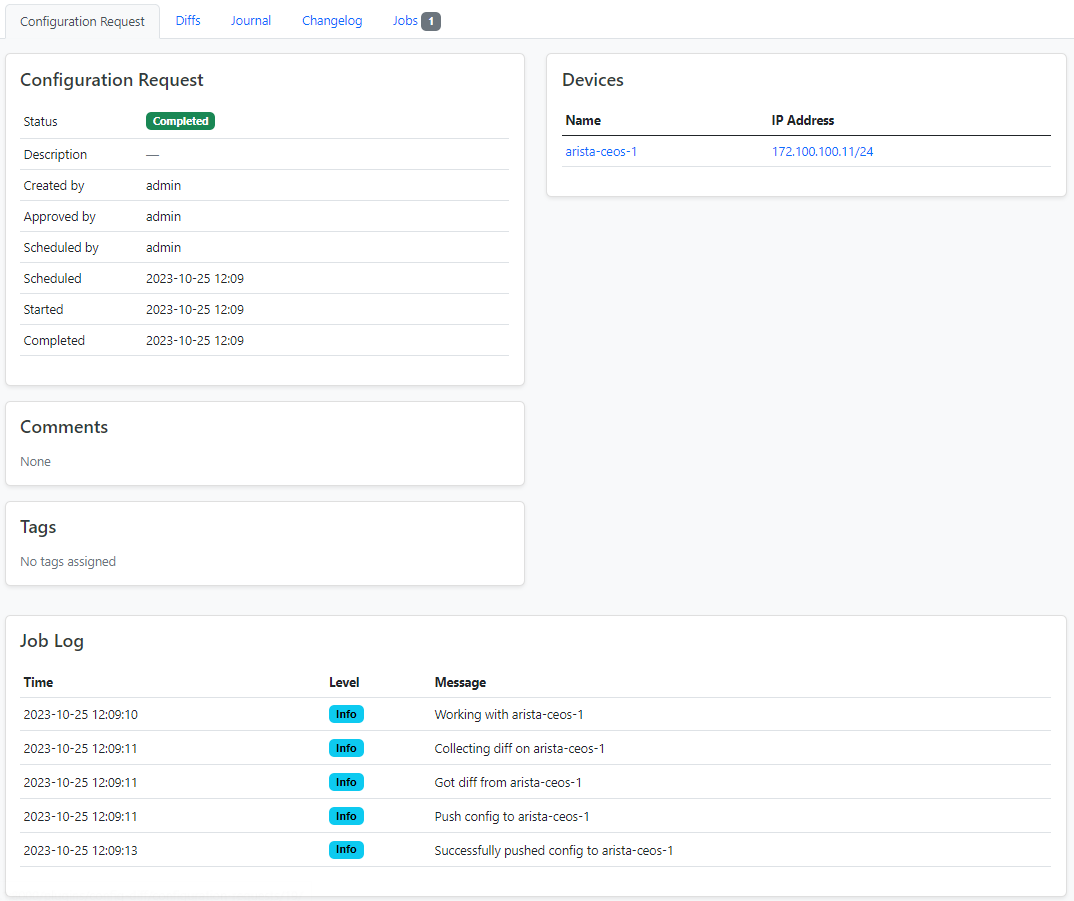 Screenshot of the completed CR