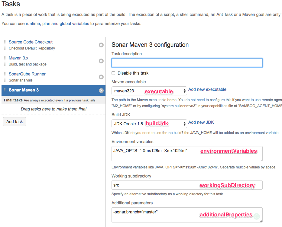 Task configuration form