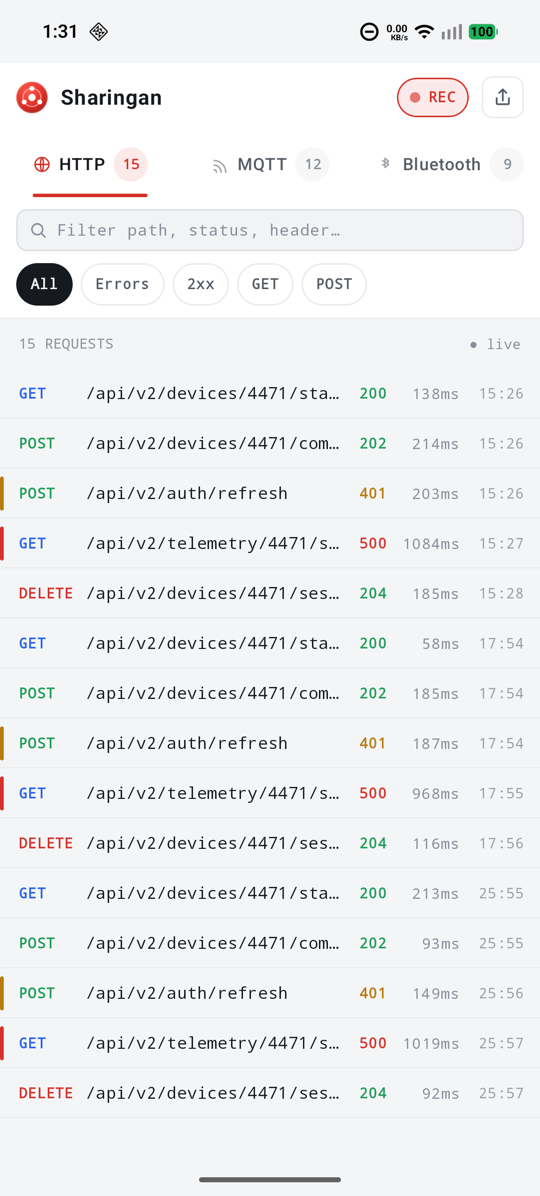 Sharingan home — HTTP tab in light mode
