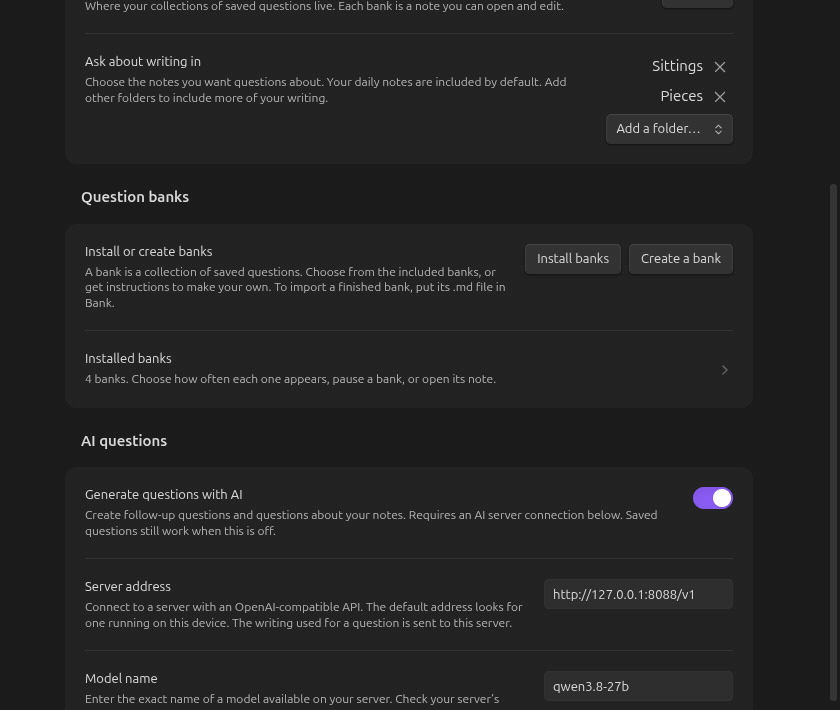 Open Installed banks to adjust a frequency, then return to the compact main settings page.