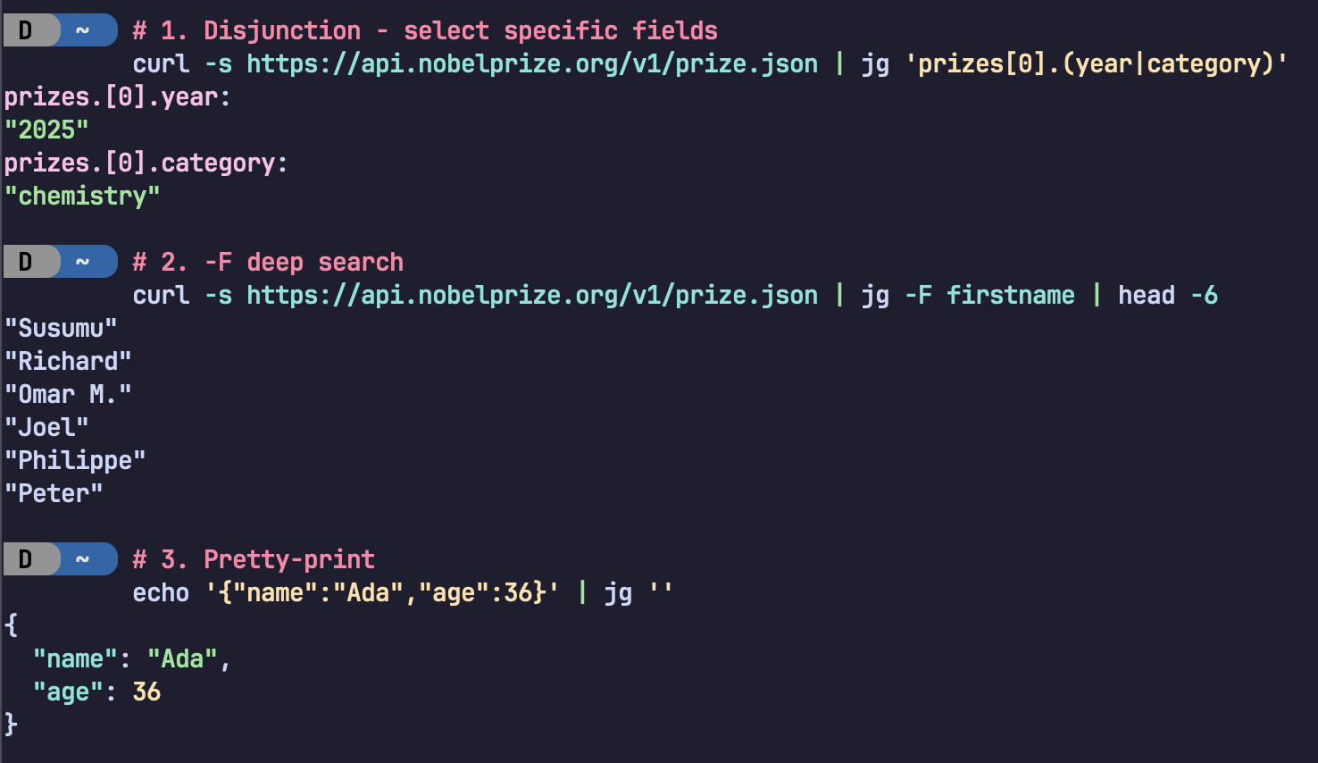 jsongrep colored output example