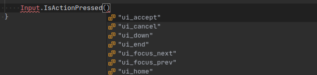 Input actions code completion
